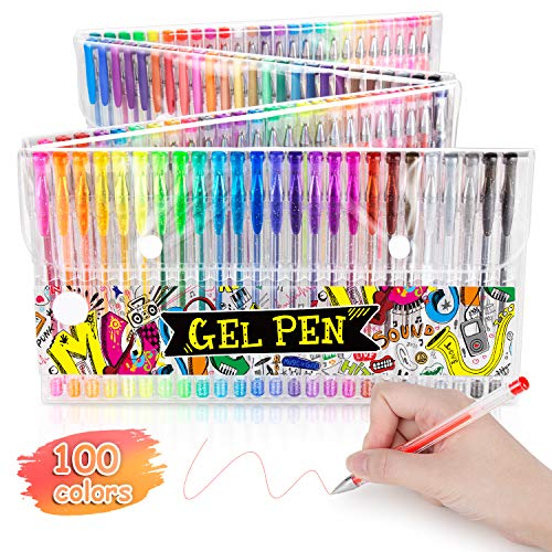 100 Pcs Coloring Gel Pens for Adult Coloring Books with Glitter