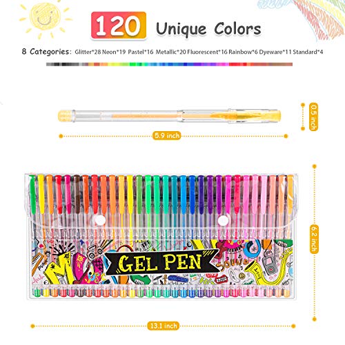 120 Color Artist Gel Pen Set includes 28 Glitter, 12 Metallic, 11
