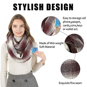 Mogyann Travel Scarf, Infinity Scarf with Secret Hidden Zipper Pocket (Gradient-Wine red)